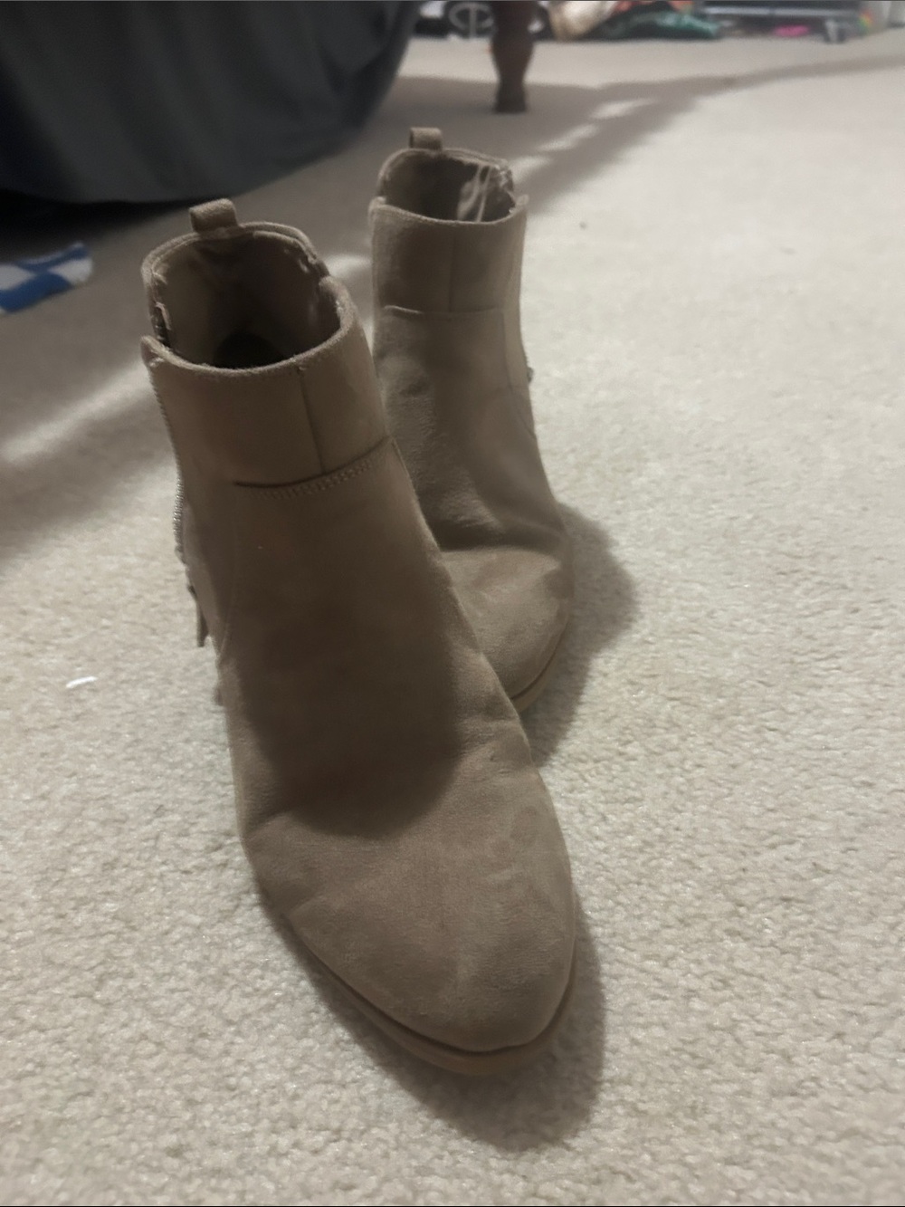 Dr. Scholl's Taupe Suede Ankle Booties with Side Zip
